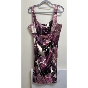 Donna Morgan Women's 14 Purple Floral Satin Sheath Dress Cocktail Wedding Guest